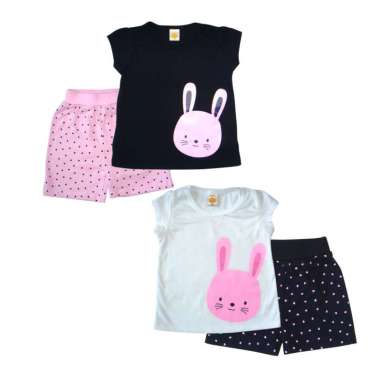 PLEU Piyama Pendek Rabbit Setelan Baju Tidur Anak Bayi Perempuan 2 Tahun Putih