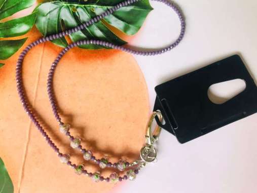 Name Tag ID Card Lanyard Tali Kalung Strap Kristal Morano Ungu