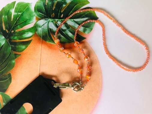 Name Tag ID Card Lanyard Tali Kalung Strap Kristal Morano Orange