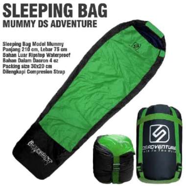 Sleeping bag mumy dacron waterproff DS ADVENTURE hijau