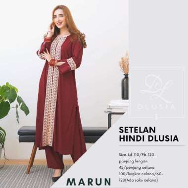 Setelan Hindi - Setelan Long Tunik Rayon Viscose Premium Lengan Panjang One Set Dlusia Hindi Fashion