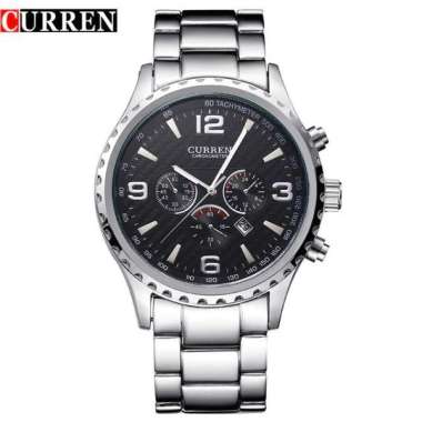 CURREN 8056 Jam Tangan Pria Analog Stainless Steel Chronograph Tidak Aktif Silver Hitam