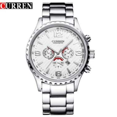 CURREN 8056 Jam Tangan Pria Analog Stainless Steel Chronograph Tidak Aktif Silver Putih
