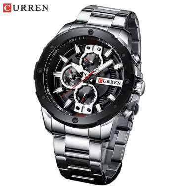 CURREN 8336 Jam Tangan Pria Analog Stainless Steel Chronograph Aktif Silver Hitam