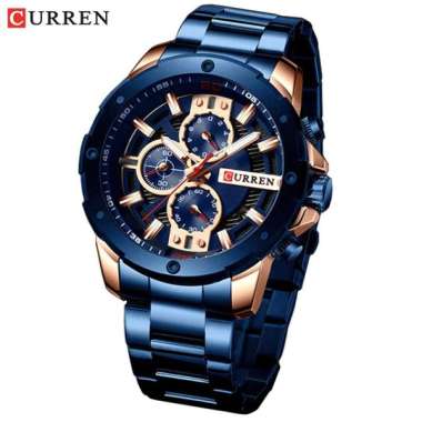 CURREN 8336 Jam Tangan Pria Analog Stainless Steel Chronograph Aktif Biru Rosegold