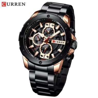 CURREN 8336 Jam Tangan Pria Analog Stainless Steel Chronograph Aktif Hitam Rosegold
