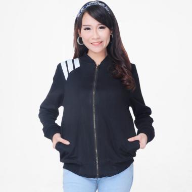 Jfashion Briana Variasi List Basic Tangan Panjang Jaket Wanita - Hitam M-L Hitam