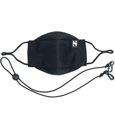 Basic Black 4D Headloop - Harmest Mask | Masker Kain Polos Premium Masker + Strap