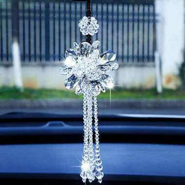 Car Crystal Pendant | Gantungan Pajangan Bunga Spion Tengah Mobil White