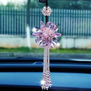 Car Crystal Pendant | Gantungan Pajangan Bunga Spion Tengah Mobil Pink