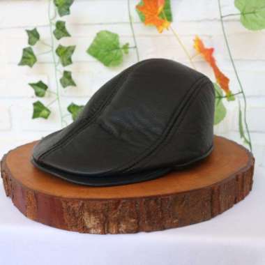 Topi Kulit Asli Topi Pet Topi Mafia Topi Detektif Topi Newsboy Klasik Hitam