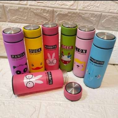 Botol Minum Kaca Animal 450Ml Tanpa Dus  Pink fanta