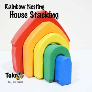Mainan Anak - Rainbow Nesting House Stacking Rumah Kayu Pelangi
