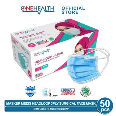 Masker Medis Hijab/Jilbab 3PLY Onehealth 1Box isi 50Pcs Putih