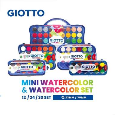 GIOTTO ACQUERELLI WATERCOLOR CAKE BLOCK PAINT SET CAT AIR PADAT 23mm set 12