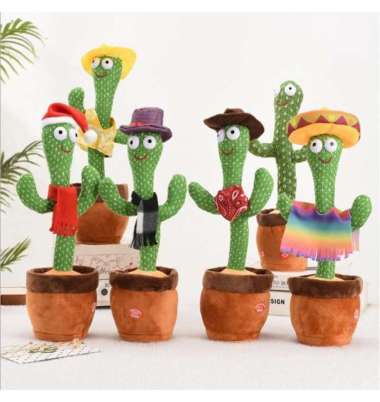 Boneka Kaktus Goyang Charger Usb - Mainan Kaktus Joget Peniru Suara - Kaktus Tiktok Menari Menyanyi