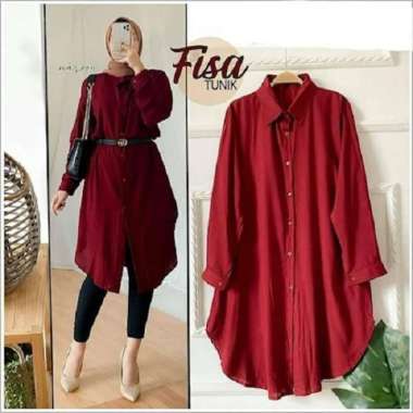 BAJU ATASAN WANITA TERBARU FISA TUNIK TUNIC KATUN MUSLIM TERBARU Maroon