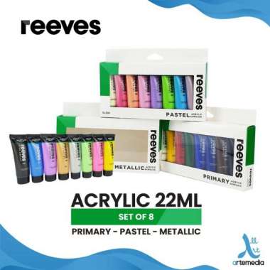 REEVES ACRYLIC ARTIST PASTEL METALLIC PRIMARY SET 8 WARNA CAT AKRILIK Primary