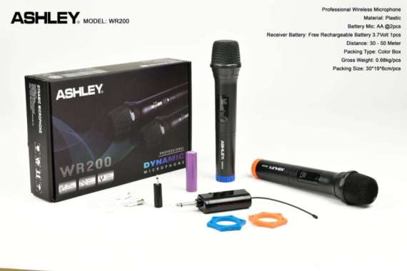 Microphone Wireless Ashley WR 200 Original ASHLEY WR200 dual Mic