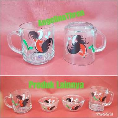 Gelas kaca motif ayam 8X9CM - gelas kopi kaca High quality - gelas old