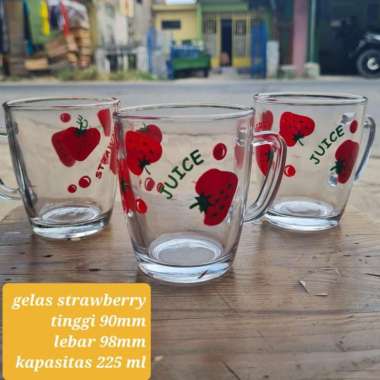 gelas kopi kaca strawberry isi 6 pcs