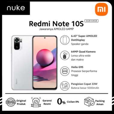 XIAOMI Redmi Note 10S 6+64G NFC Quad Kamera Layar 6.43” Super AMOLED Pebble White
