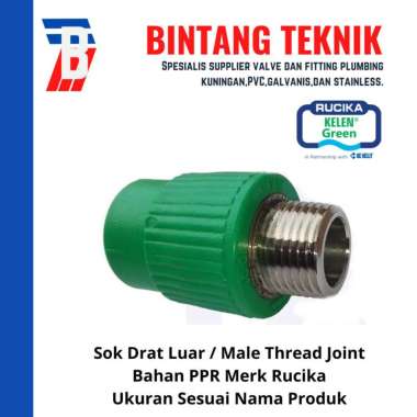 Sok Drat Luar PPR Pipa 3/4" inch (25 mm) x Drat 1/2" inch Rucika PPR