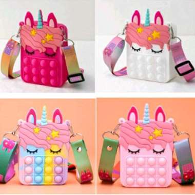 Tas Anak Pop It Mini Sling Bag - Tas Anak Pop It Motif Unicorn Pastel Pink