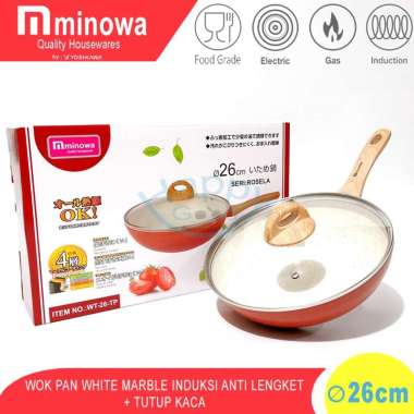 MINOWA 26-30CM WOK PAN/PANCI/PENGGORENGAN WHITE MARBLE INDUKSI ANTI LENGKET 26CM