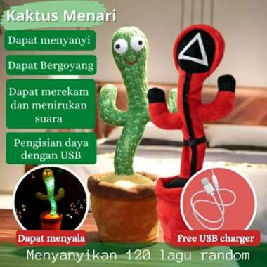 mainan kaktus joget menyayi merekam USB charger/boneka kaktus pintar