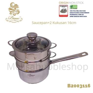 Bima Origin Non-Stick Saucepot+2 Kukusan 16cm Panci Stoneforce Anti Lengket Panci Baby Mpasi Bayi In