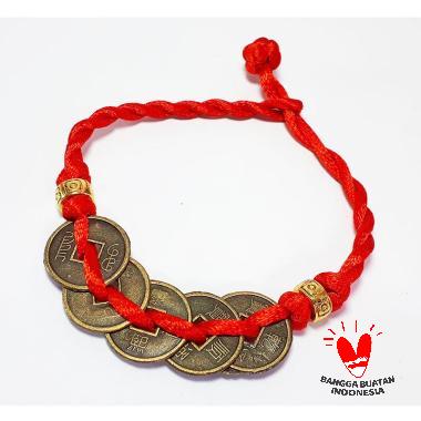 Vee Koin Cina 5 Mata Tali Gelang Unisex merah