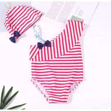 BAJU RENANG MERMAID IKAN DUYUNG RAINBOW PELANGI BIKIN SET SWIMSUIT GARIS MERAH