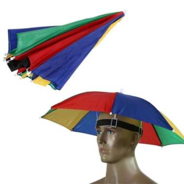 Topi payung anti hujan dan panas unik putihabstrak
