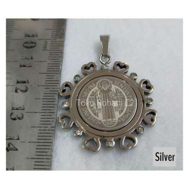 Liontin Medali Benediktus Mata Putar Silver/Gold (2293/2290) - Liontin Silver