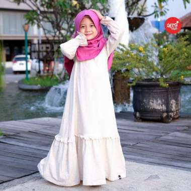 GA006 Baju Gamis Bahan Kaos Anak Cream Glitter Afrakids M