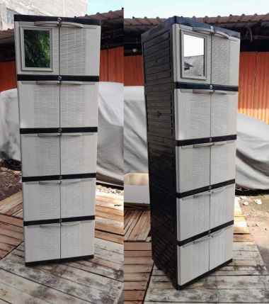 LEMARI PLASTIK new AQUOSE MINI POLOS SUSUN 5 + KACA MURAH SURABAYA Dengan KACA Merah