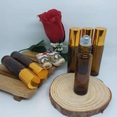 ROLL ON BOTTLE AMBER 10 ML ,BOTOL ROLL ON AMBER TEBAL TUTUP GOLD Amber Gold