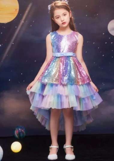 Party Dress Sequin Blue/Dress Pesta Anak Perempuan 120