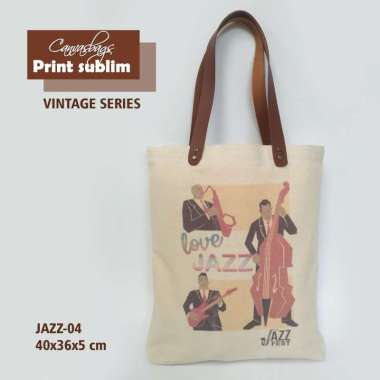 Dewani Souvenir Musik Jazz -04 Vintage Canvas Tote Bag