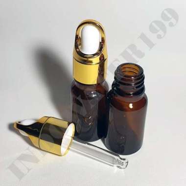 BOTOL KACA 10 ML AMBER TUTUP PIPET GOLD BULB