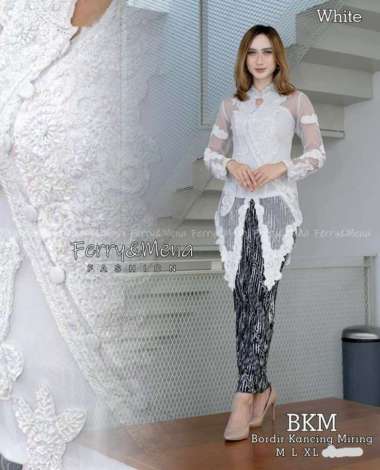 Setelan Kebaya BKM Bordir Kancing Miring + Dalaman Lontorso + Rok Plisket Motif - Set kebaya terbaru