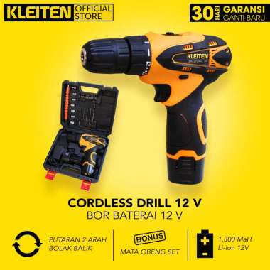 KLEITEN Cordless Drill Set 27 Pcs 12V 10 Mm - Bor Baterai - Cordless Screwdriver - Bor Baterai 12 V 