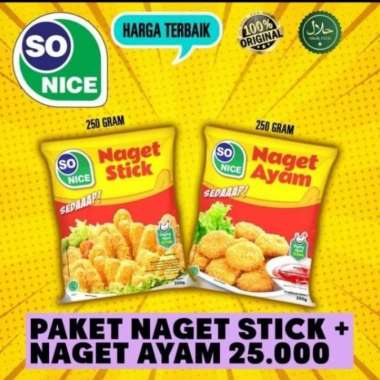 Paket Chicken Nugget So Nice 250 Gram Combo Naget Ayam Dan Naget Stick