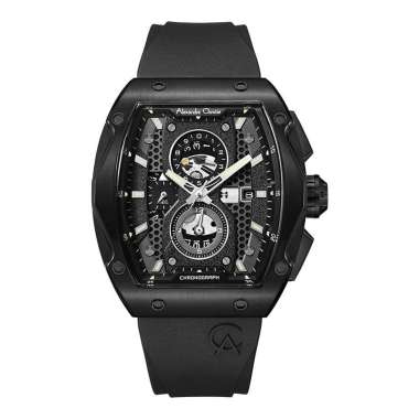 Alexandre Christie Chronograph AC 6608 MC RIPBA Men Black Dial Black Rubber Strap [Machtwatch] Hitam