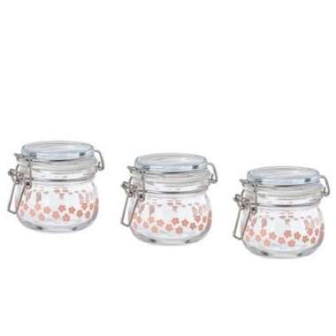 1Set 3pcs Toples Kaca Bercorak Penutup Kawat Besi Kedap Udara 130ml