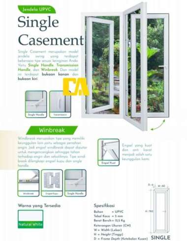 Jendela UPVC Window Single Casement l Jendela Dorong Single