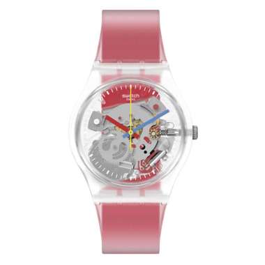 JAM SWATCH ORIGINAL - JAM TANGAN SWATCH SWTGE292 SWATCH SWT GE 292 CLEARLY RED STRIPED JAM TANGAN WA