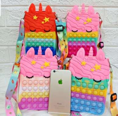 TAS POP IT MOTIF UNICORN SELEMPANG // POP IT VIRAL SELEMPANG ANAK MUAT HP - BDC FANTA