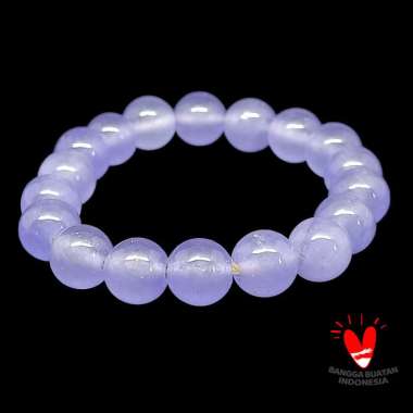 Gelang Batu Giok Cina Asli 10mm Natural - VeE Bracelet Batu Alam Terapi Kesehatan Ungu Muda